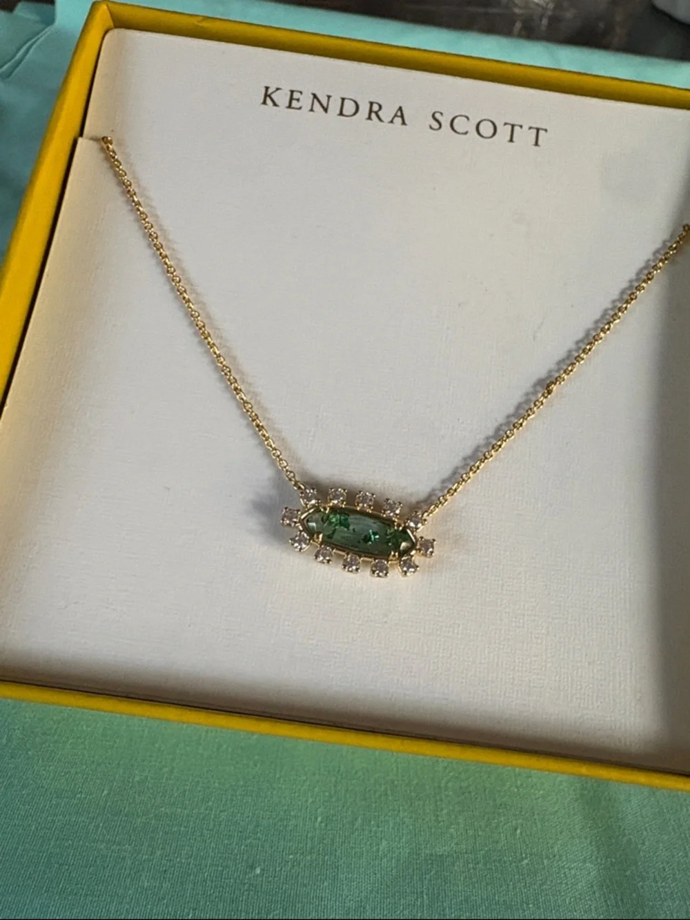 Kendra Scott Necklace New in Box Gold and Green Kyocera/CZ stones